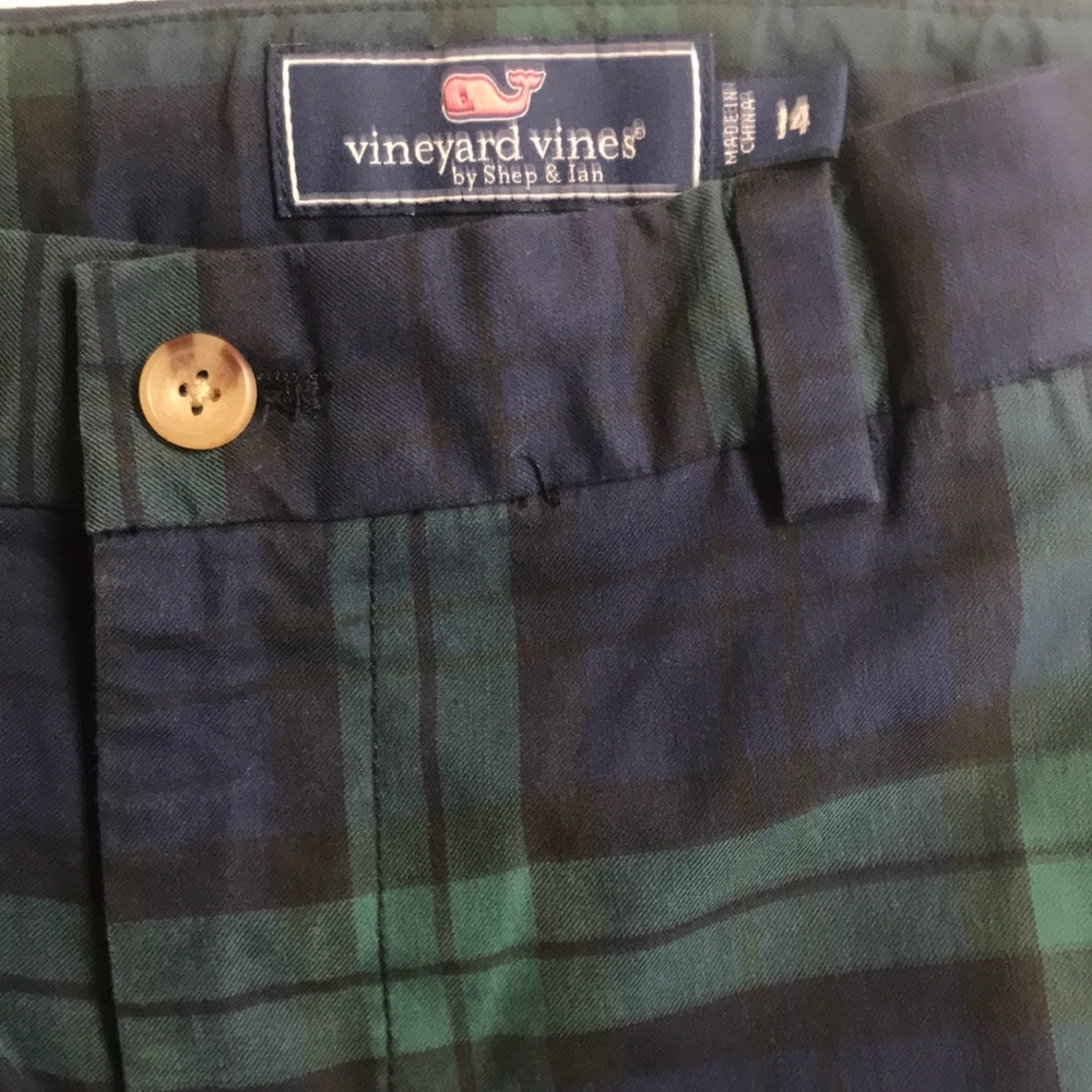 Vineyard Vines Boy's Green Blue Plaid Pants Size 16